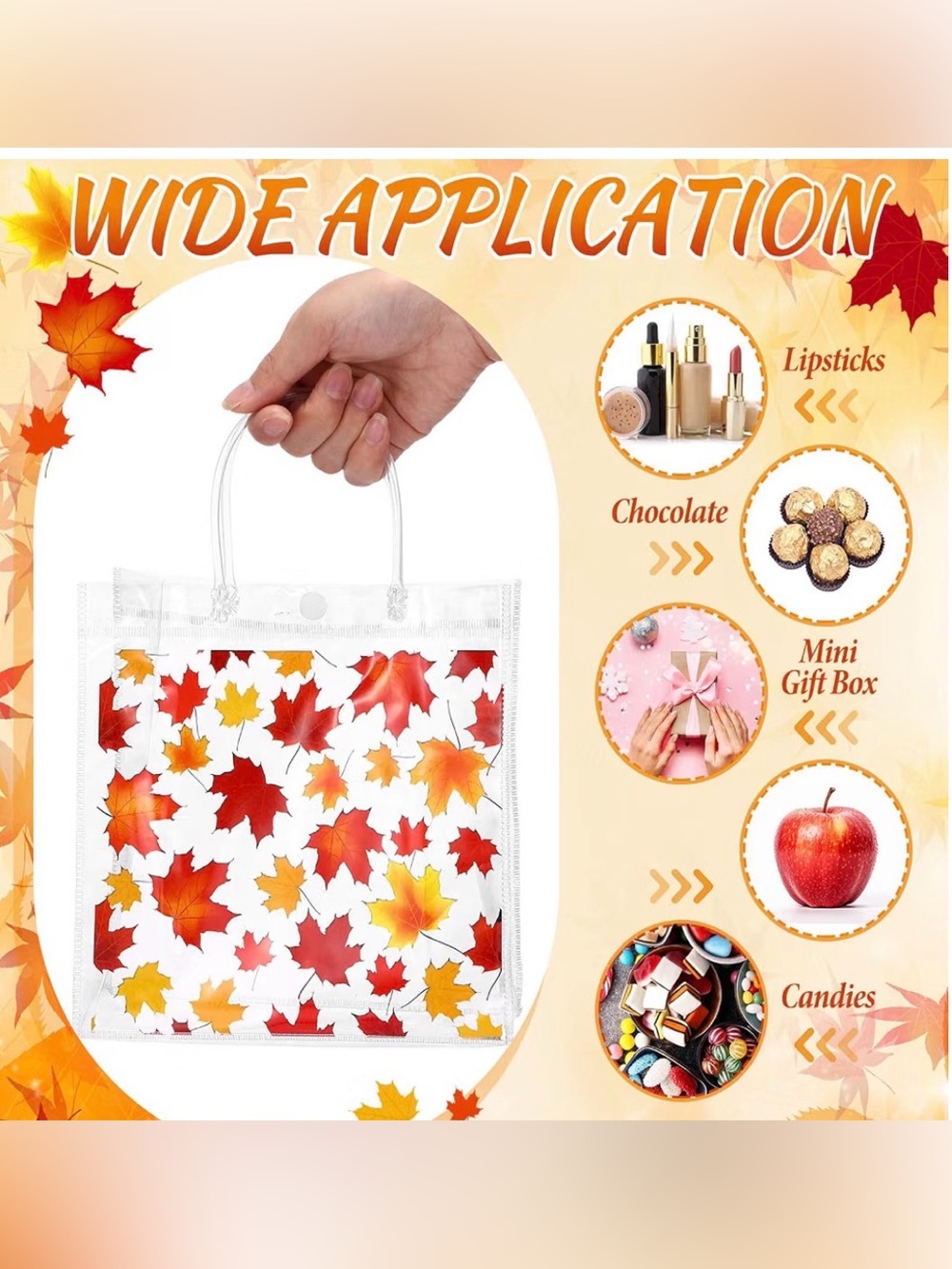 Clear Tote Bag with Autumn Leaf Print - Picture 2 of 3